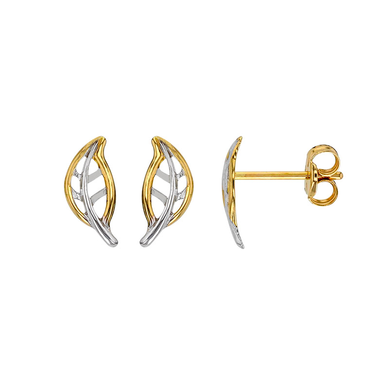 Boucles d'oreilles Or blanc et or jaune 750/1000 feuilles ajourées