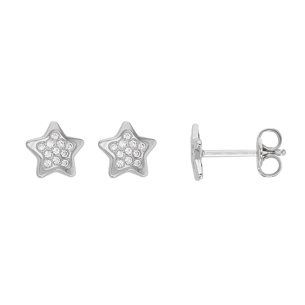 Boucles d'oreilles Or blanc 750/1000 étoiles avec oxydes de zirconium