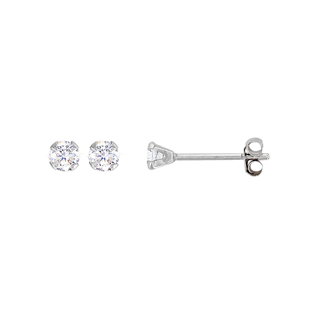 Boucles d'oreilles Or blanc 750/1000 puces avec oxyde de zirconium 2mm