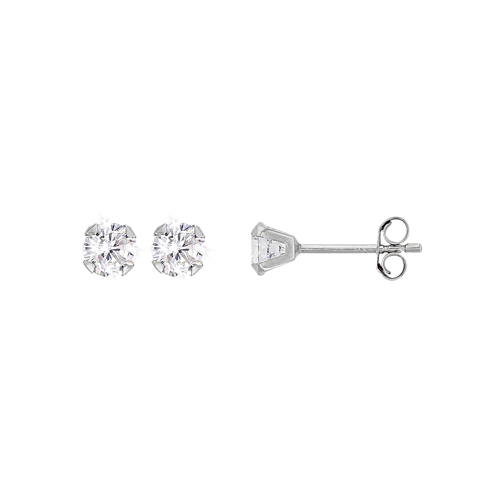 Boucles d'oreilles Or blanc 750/1000 puces avec oxyde de zirconium 2mm