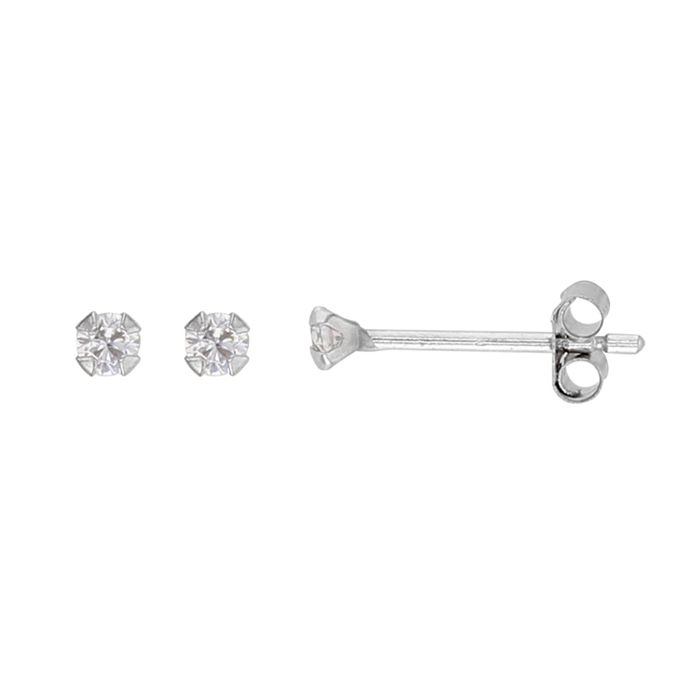 Boucles d'oreilles Or blanc 750/1000 puces avec oxyde de zirconium 2mm