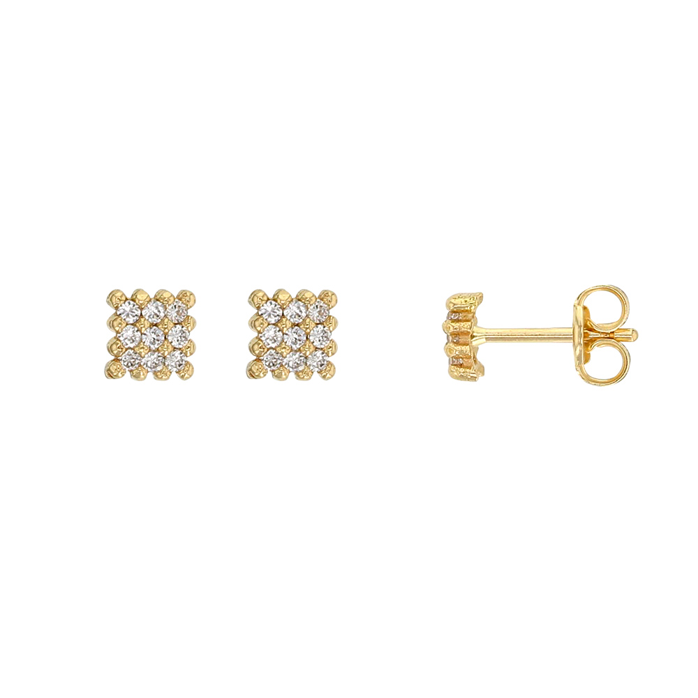 Boucles d'oreilles Or 750/1000 carrés avec oxydes de zirconium