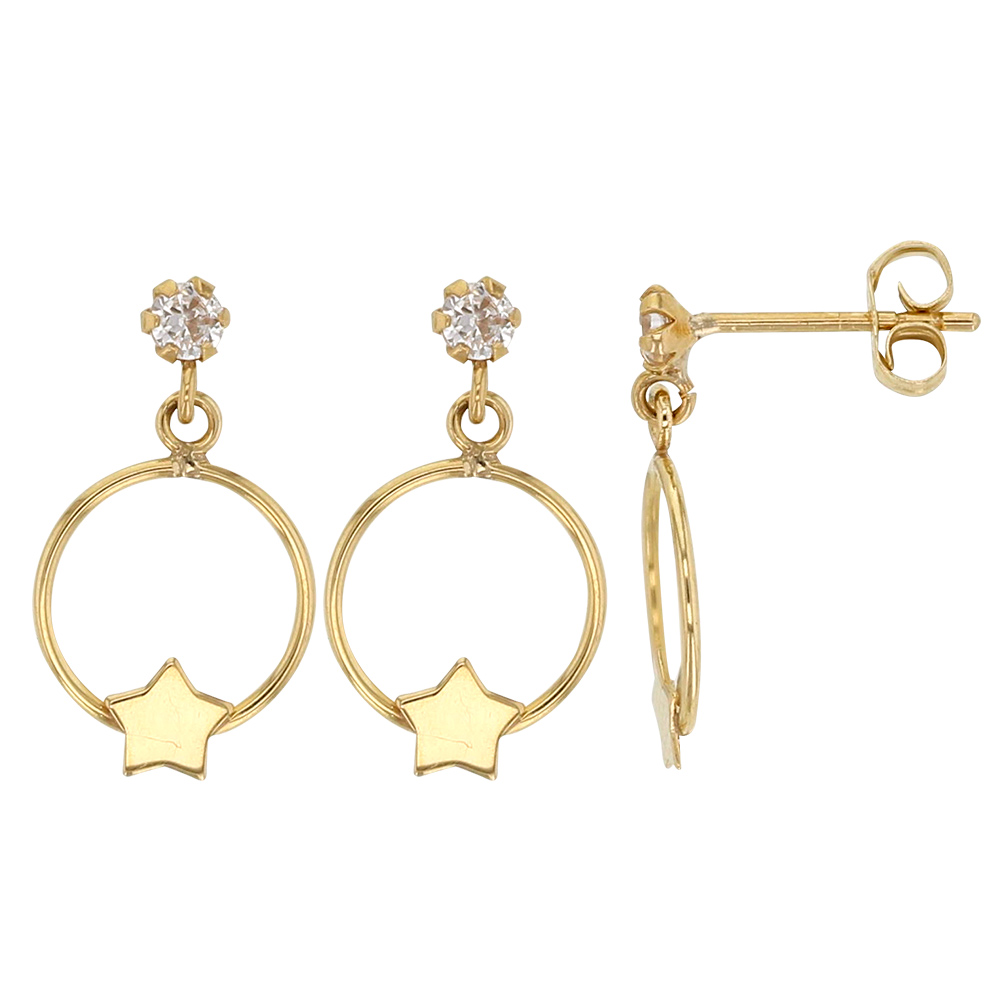 Boucles d'oreilles Or 750/1000 cercle étoilé avec oxyde de zirconium