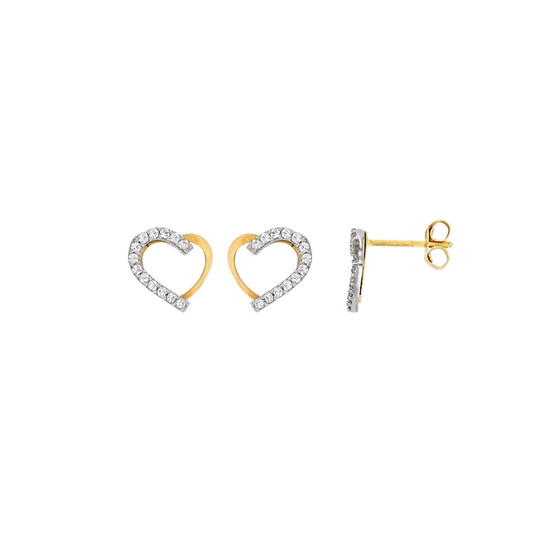 Boucles d'oreilles Or 750/1000 coeurs avec oxydes de zirconium