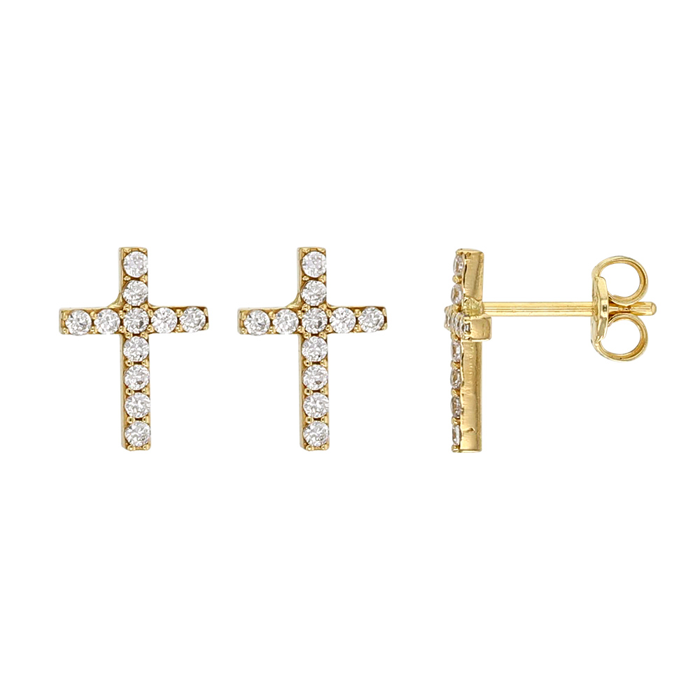 Boucles d'oreilles Or 750/1000 Croix avec oxydes de zirconium