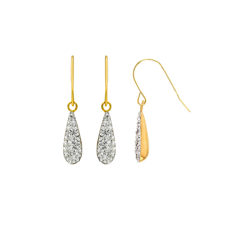 Boucles d'oreilles Or 375/1000 et forme goutte en cristal