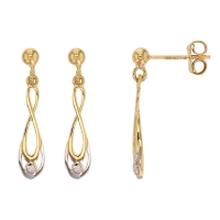 Boucles d'oreilles or jaune et blanc 375/1000 avec oxyde de zirconium