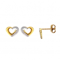 Boucles d'oreilles Or jaune et blanc 375/1000 avec oxydes de zirconium - Coeur