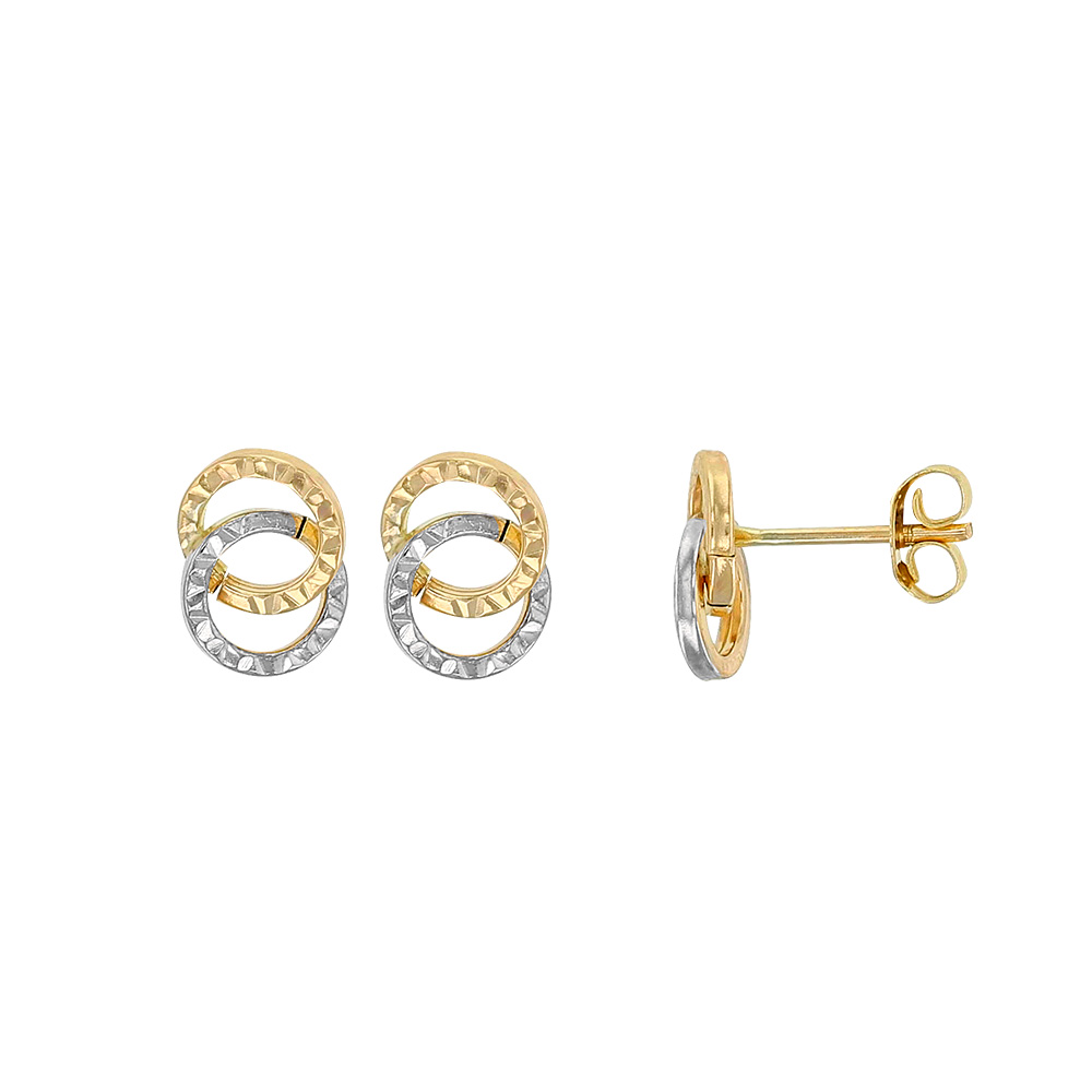 Boucles d'oreilles Or jaune et blanc 375/1000 avec 2 noeuds martelés