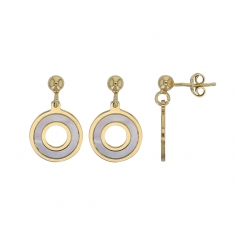 Boucles d'oreilles orné d'un rond ajouré en nacre, argent 925/1000 doré