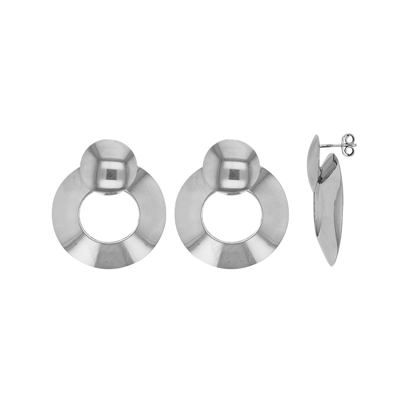 Boucles d'oreilles orné de 2 ronds dont un ajouré en argent 925/1000 rhodié