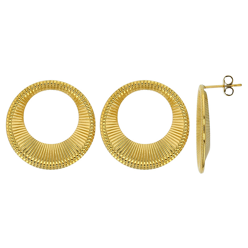 Boucles d'oreilles ornées d'un cercle strié en acier doré