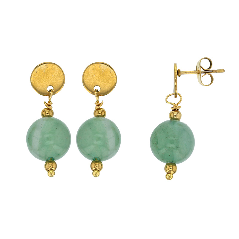 Boucles d'oreilles ornées d'une boule aventurine ronde et perles de 4mm