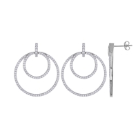 Boucles d'oreilles ornées de 2 cercles pavés d'oxydes, argent 925/1000 rhodié