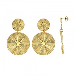 Boucles d'oreilles ornées de 2 ronds ciselés en acier doré