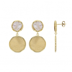 Boucles d'oreilles ornées de 2 ronds en nacre et brossé, argent 925/1000 doré