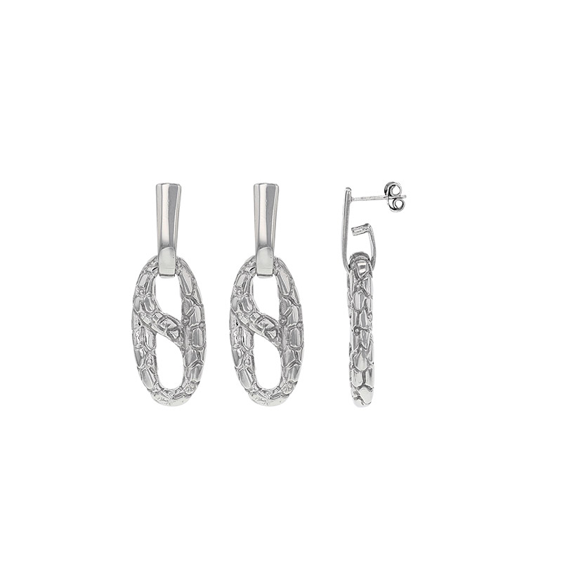 Boucles d'oreilles ovale-infini effet écailles de tortue, argent 925/1000 platiné