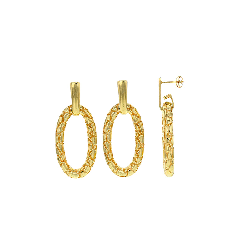 Boucles d'oreilles ovales effet écailles de tortue, argent 925/1000 platiné