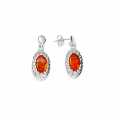 Boucles d'oreilles ovales en Ambre et armature ajourée argent 925/1000 rhodié