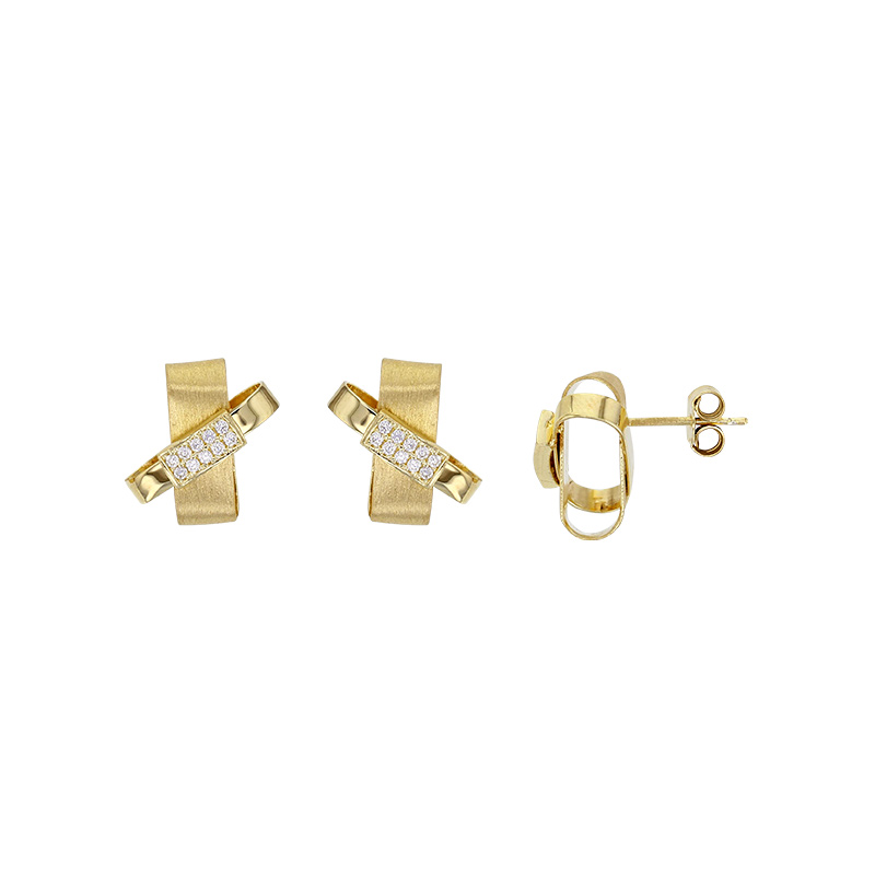 Boucles d'oreilles 2 ovales entrelacés avec oxydes, argent 925/1000 doré