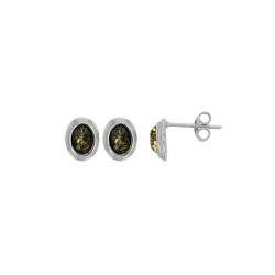 Boucles d'oreilles ovales ornées d'une ambre cognac en argent 925/1000 rhodié