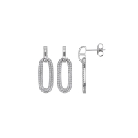 Boucles d'oreilles ovales pavés d'oxydes 2 rangs, argent 925/1000 rhodié