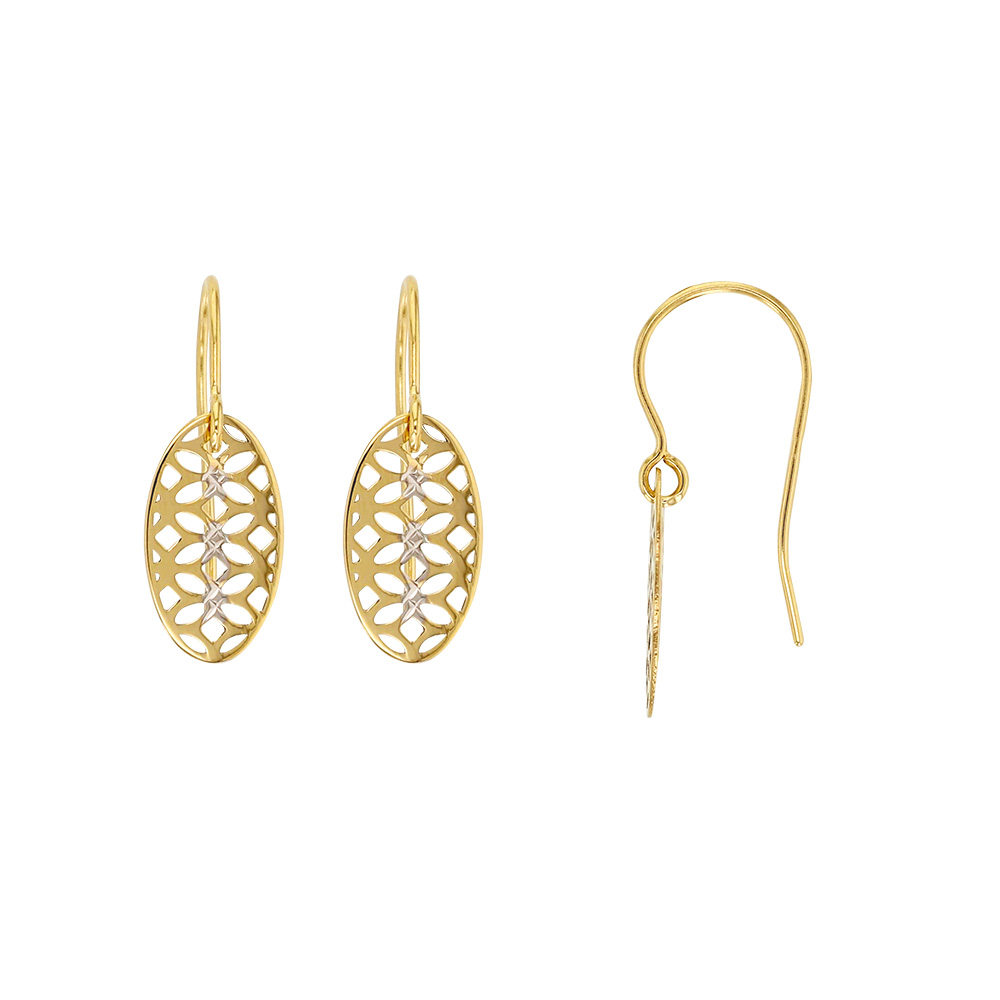 Boucles d'oreilles ovales pendantes Or jaune et blanc 375/1000