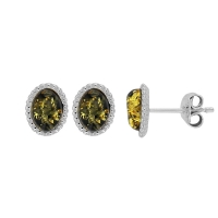Boucles d'oreilles ovales perlés ambre verte, argent 925/1000