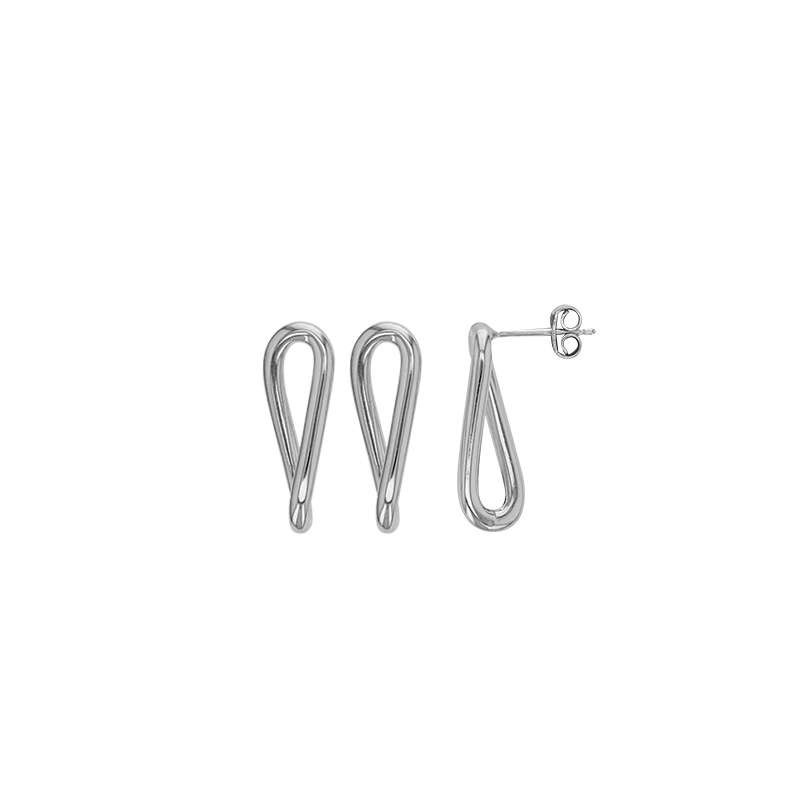 Boucles d'oreilles ovales vrillées, argent 925/1000 platiné