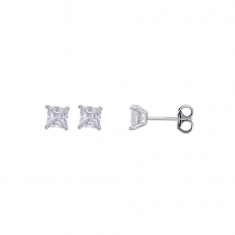 Boucles d'oreilles oxyde taille carrée 5x5mm 4 griffes, argent 925/1000 rhodié