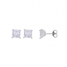 Boucles d'oreilles oxyde taille carrée 5x5mm 4 griffes, argent 925/1000 rhodié