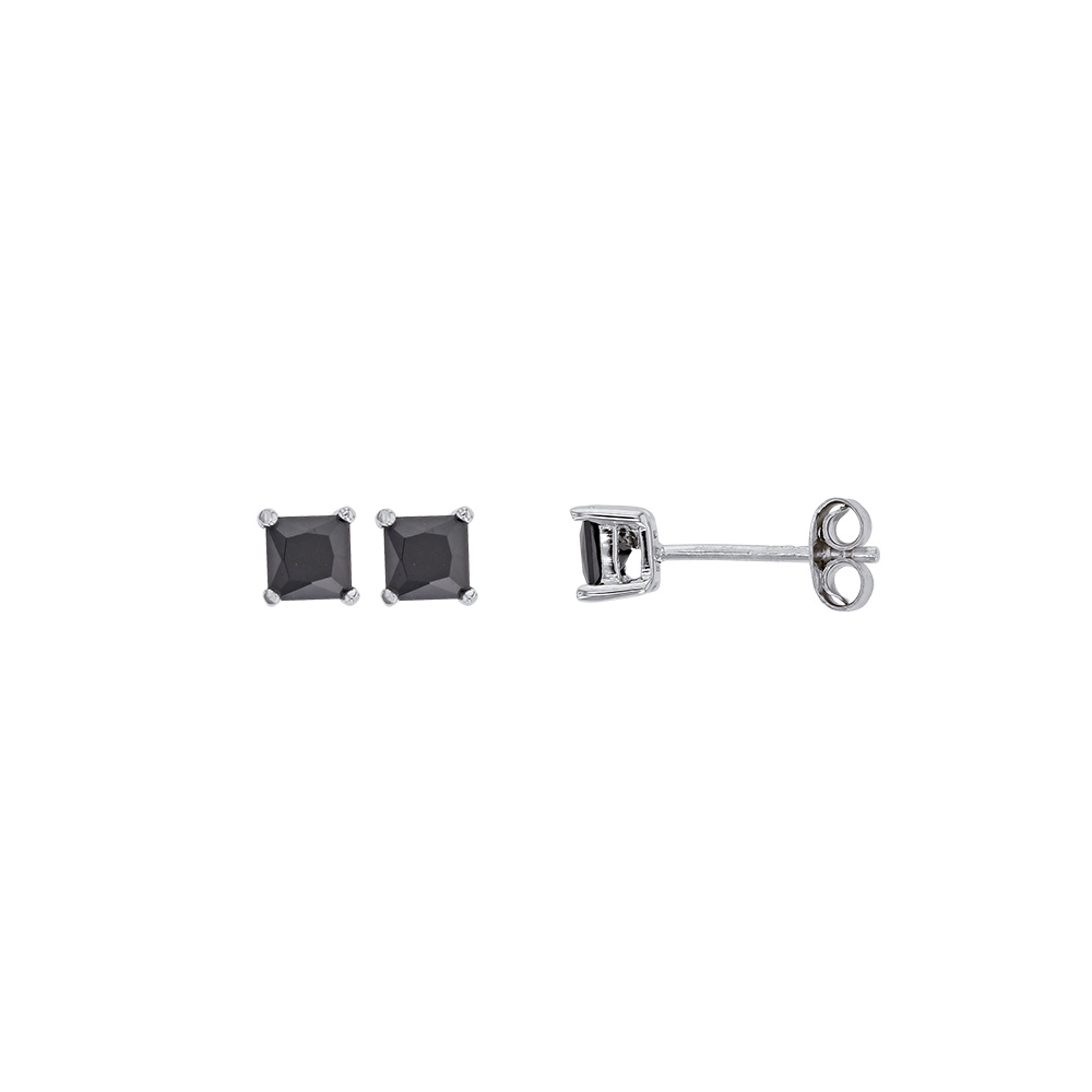 Boucles d'oreilles oxyde taille carrée teinté noir 4x4mm serti griffes, argent 925/1000 rhodié