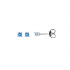 Boucles d'oreilles oxyde teinté bleu aigue-marine 3mm, 4 griffes, argent 925/1000 rhodié