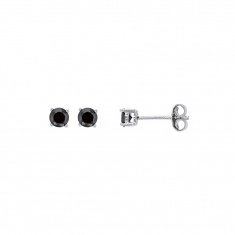 Boucles d'oreilles oxyde teinté noir 4mm serti griffes, argent 925/1000 rhodié