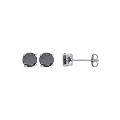 Boucles d'oreilles oxyde teinté noir 4mm serti griffes, argent 925/1000 rhodié