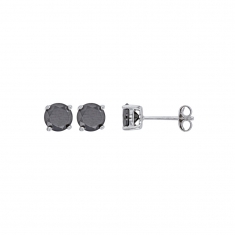 Boucles d'oreilles oxyde teinté noir 4mm serti griffes, argent 925/1000 rhodié