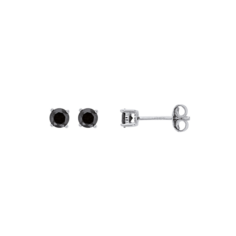 Boucles d'oreilles oxyde teinté noir 4mm serti griffes, argent 925/1000 rhodié