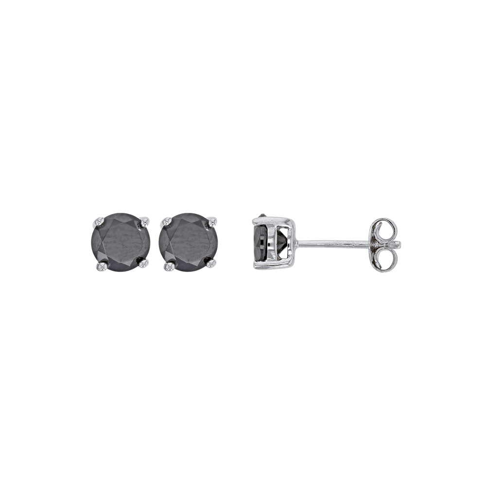 Boucles d'oreilles oxyde teinté noir 4mm serti griffes, argent 925/1000 rhodié