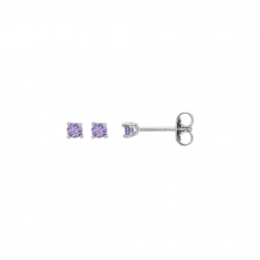 Boucles d'oreilles oxyde teinté violet 3mm, 4 griffes, argent 925/1000 rhodié