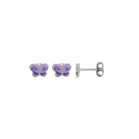 Boucles d'oreilles papillon en argent 925/1000 rhodié et émail violet