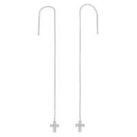 Boucles d'oreilles passantes motif croix en argent 925/1000 rhodié avec oxydes de zirconium