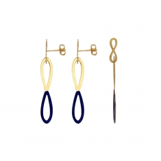 Boucles d'oreilles pendantes 2 infinis, émail bleu marine et argent 925/1000 doré