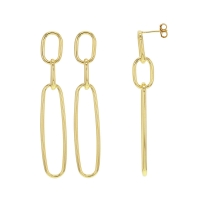 Boucles d'oreilles pendantes 3 ovales H 5cm, argent 925/1000 doré