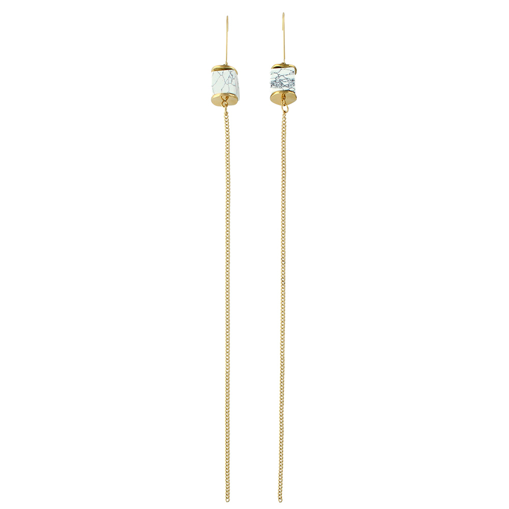 Boucles d'oreilles pendantes acier doré avec pierres synthétiques imitation marbre
