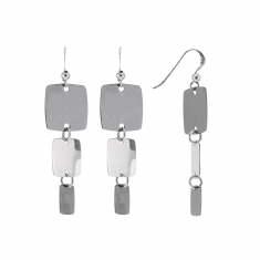 Boucles d'oreilles pendantes avec 3 carrés en argent rhodié 925/1000 et ruthénium