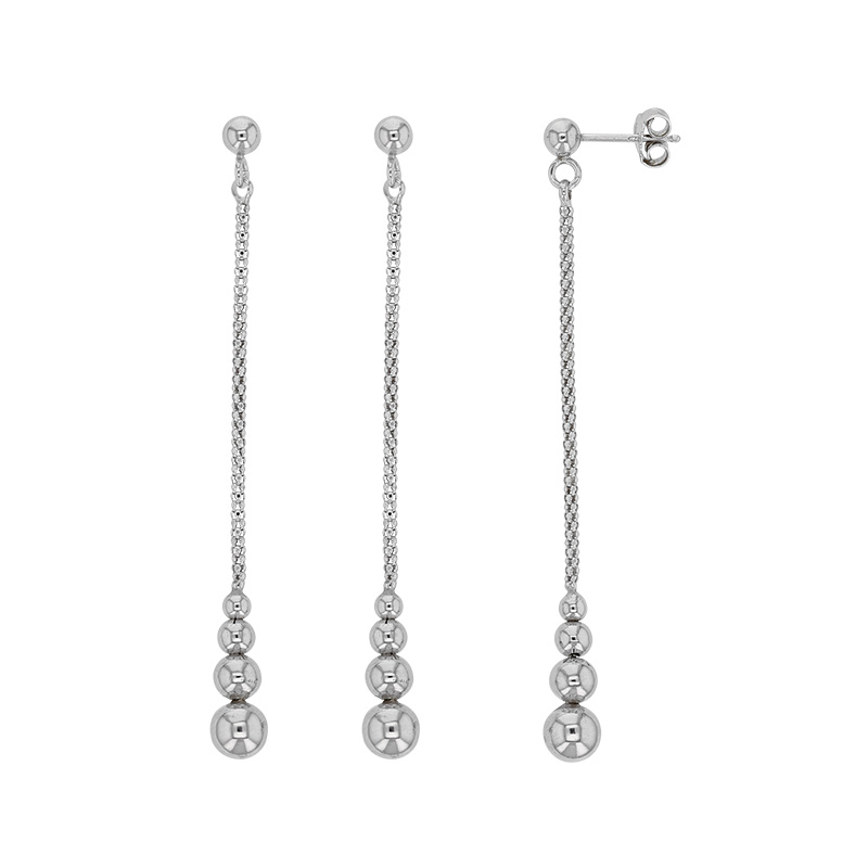 Boucles d'oreilles pendantes avec 3 boules argent 925/100 rhodié