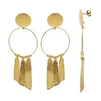 Boucles d'oreilles pendantes brossées avec rond, cercle et pampilles, argent 925/1000 doré