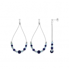 Boucles d'oreilles pendantes câbles, pierres Larimar et Sodalite, argent 925/1000 platiné