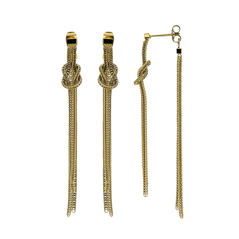 Boucles d'oreilles pendantes chaînes motif noeud en acier doré