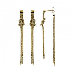 Boucles d'oreilles pendantes chaînes motif noeud en acier doré